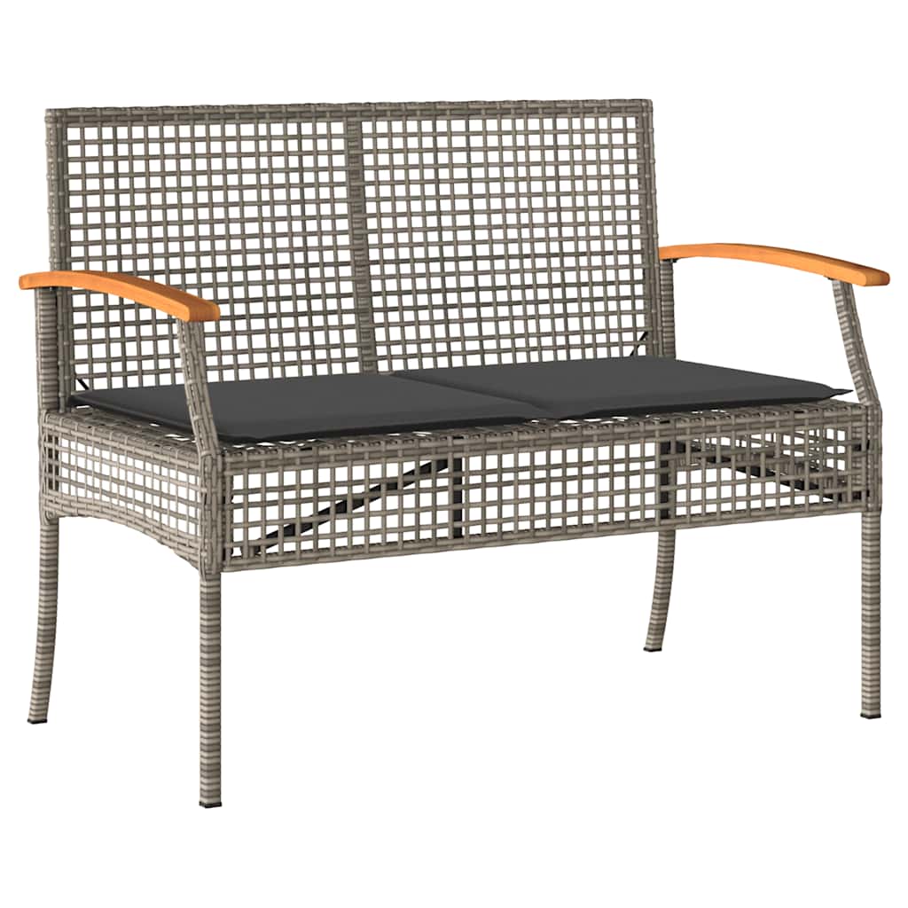4 Pcs conjunto lounge de jardim c/ almofadões vime PE cinzento