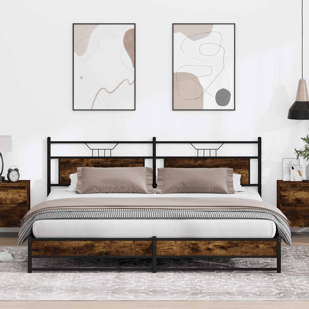 Estrutura de cama sem colchão 193x201cm metal carvalho fumado