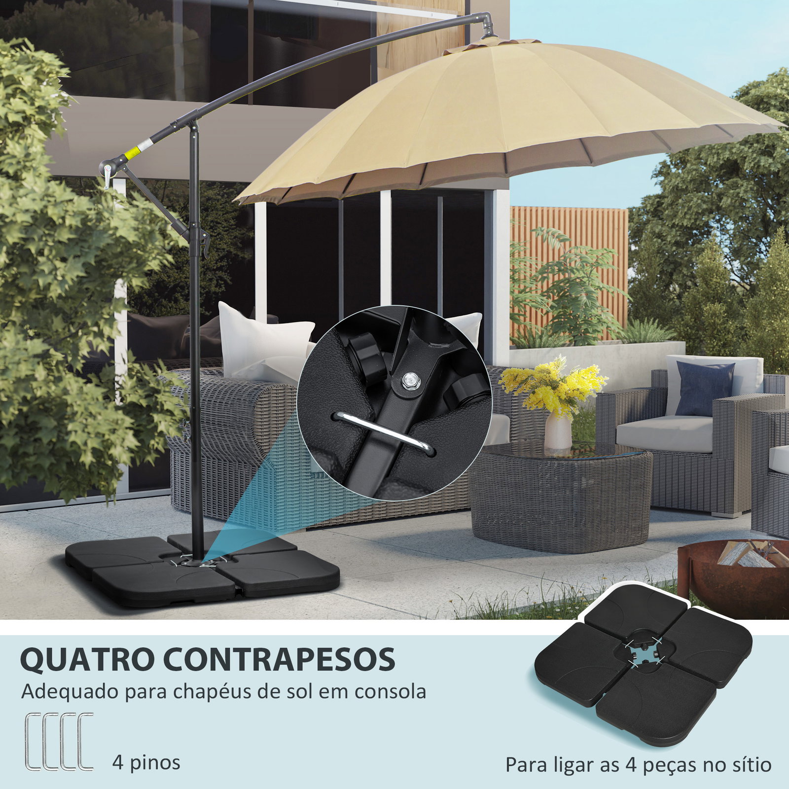 Conjunto de pesos para base de chapéu de sol de 4 peças preenchível com 15 litros de água ou 19,5 kg de areia preto