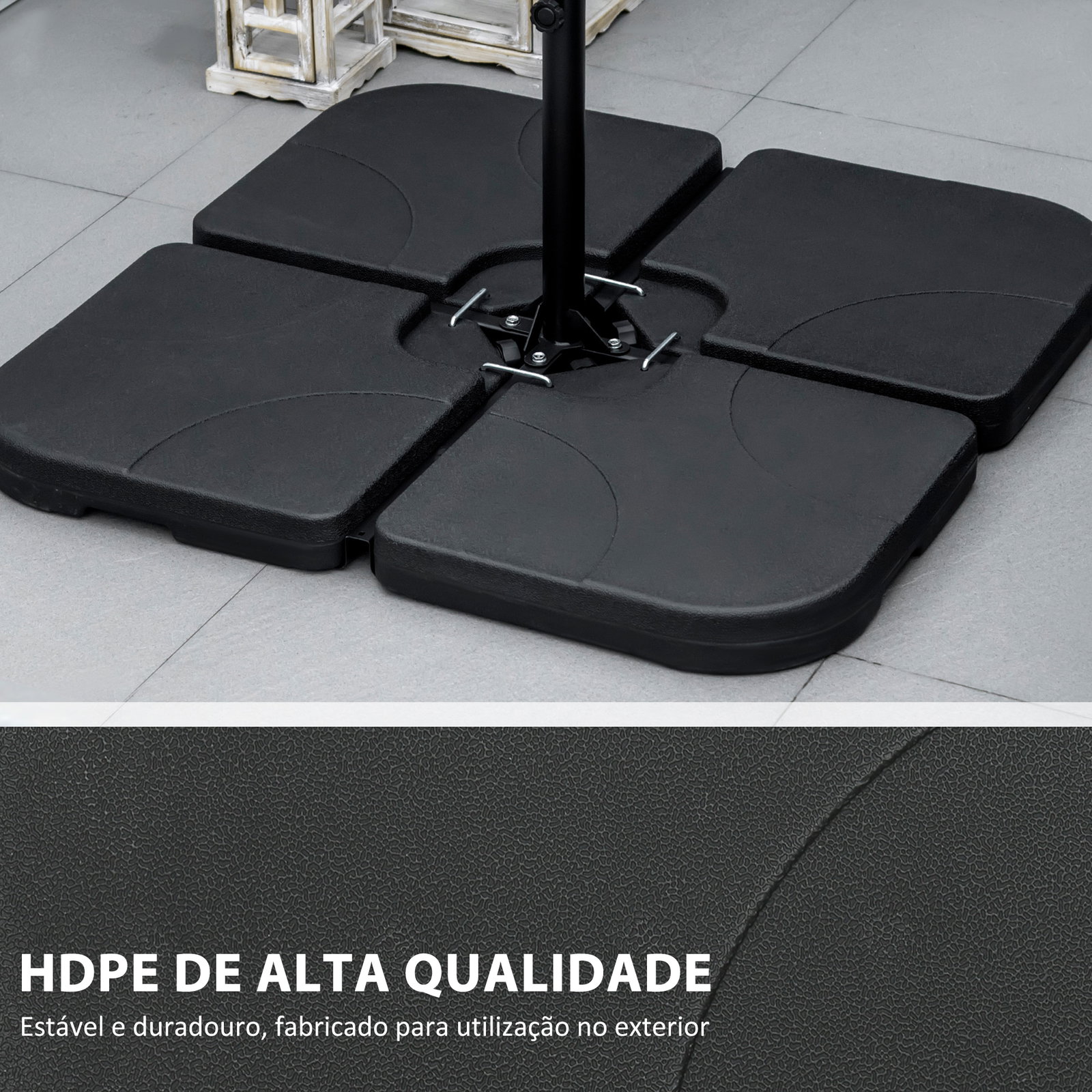 Conjunto de pesos para base de chapéu de sol de 4 peças preenchível com 15 litros de água ou 19,5 kg de areia preto