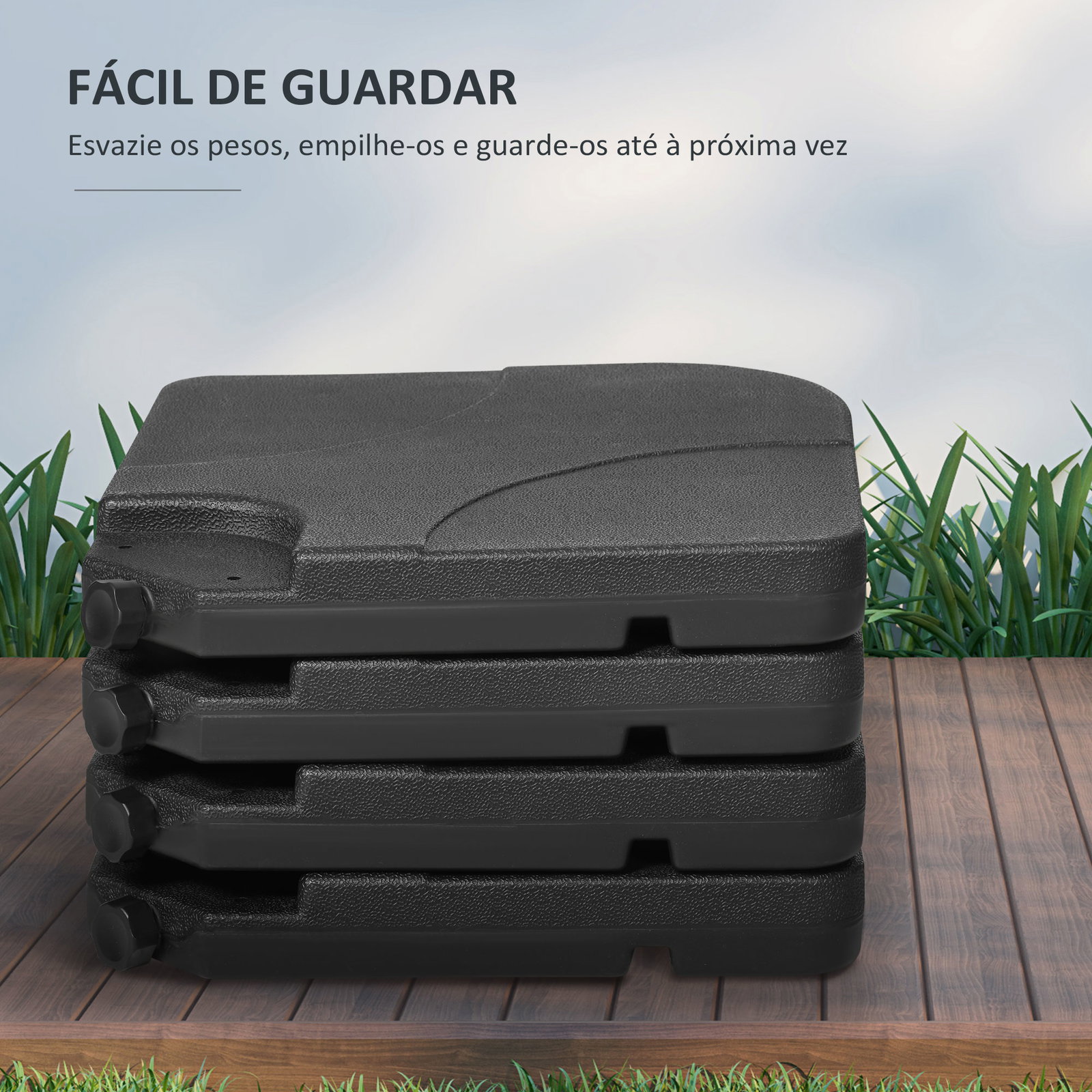 Conjunto de pesos para base de chapéu de sol de 4 peças preenchível com 15 litros de água ou 19,5 kg de areia preto