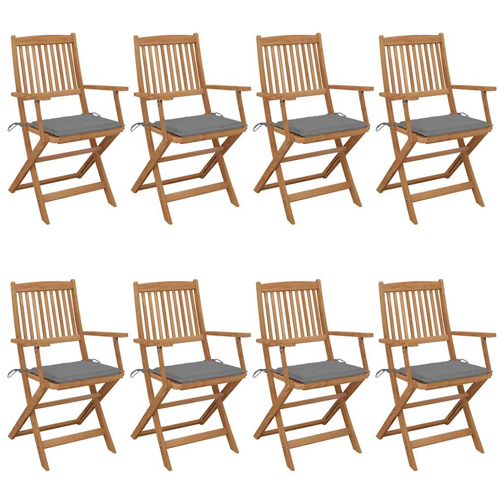 Cadeiras de jardim dobráveis 8 pcs c/ almofadões acácia maciça