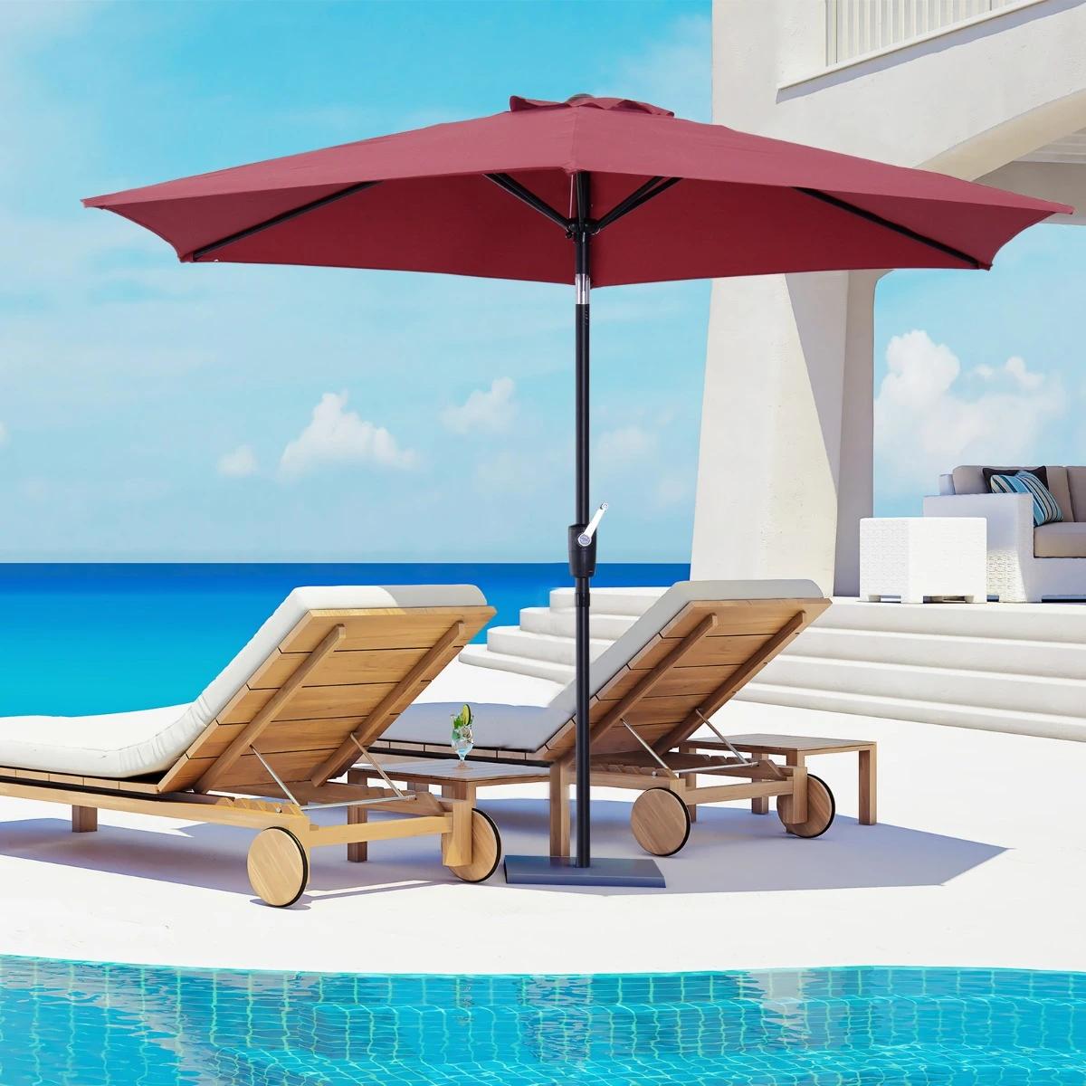 Chapéu de Sol de Jardim Ø270x235cm Chapéu de Sol de Alumínio Reclinável com Manivela e 6 Hastes para Terraço Exterior Balcão Ver