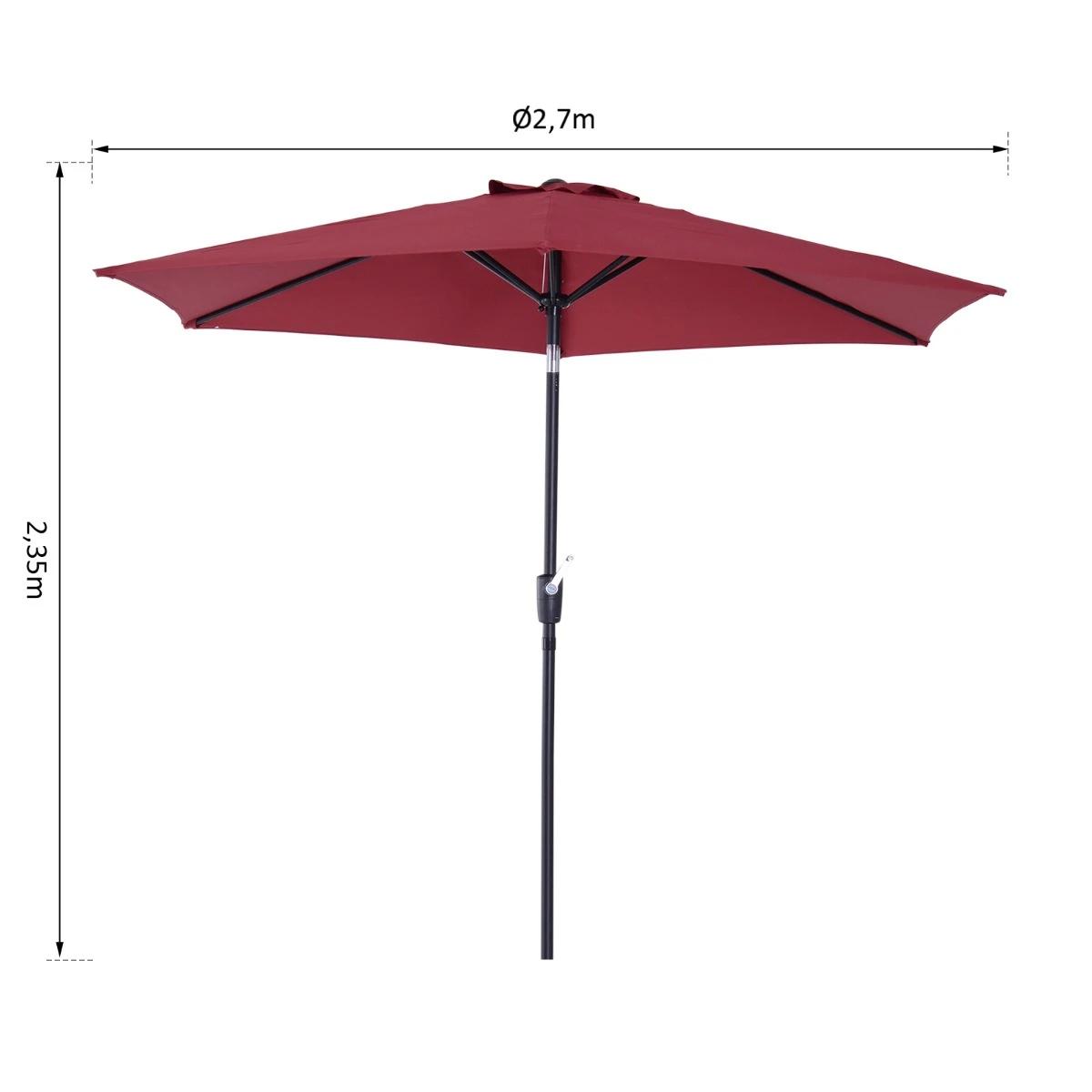 Chapéu de Sol de Jardim Ø270x235cm Chapéu de Sol de Alumínio Reclinável com Manivela e 6 Hastes para Terraço Exterior Balcão Ver