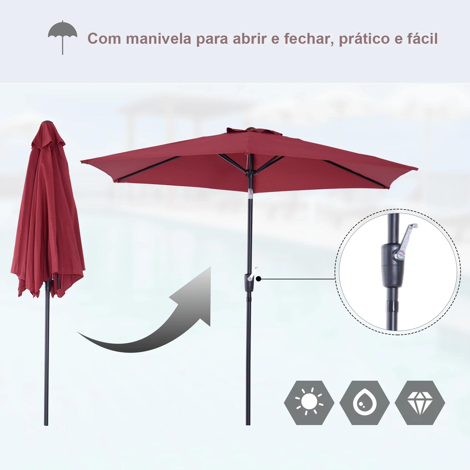 Chapéu de Sol de Jardim Ø270x235cm Chapéu de Sol de Alumínio Reclinável com Manivela e 6 Hastes para Terraço Exterior Balcão Ver