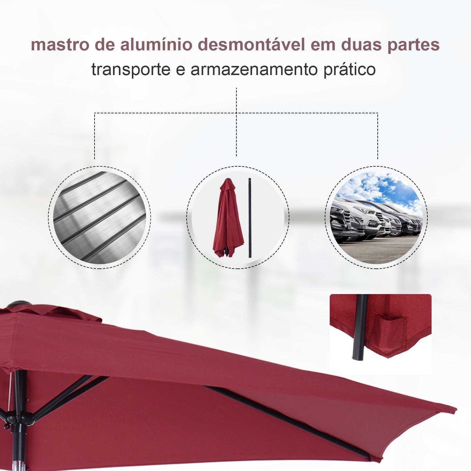 Chapéu de Sol de Jardim Ø270x235cm Chapéu de Sol de Alumínio Reclinável com Manivela e 6 Hastes para Terraço Exterior Balcão Ver