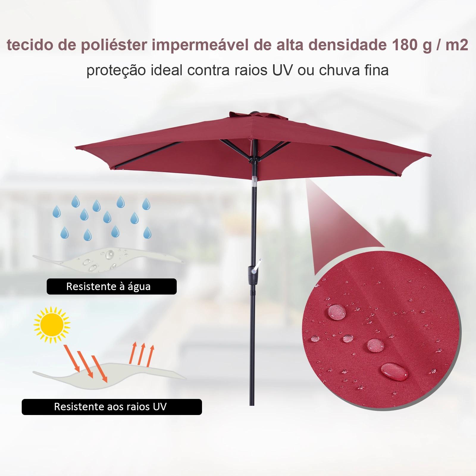 Chapéu de Sol de Jardim Ø270x235cm Chapéu de Sol de Alumínio Reclinável com Manivela e 6 Hastes para Terraço Exterior Balcão Ver