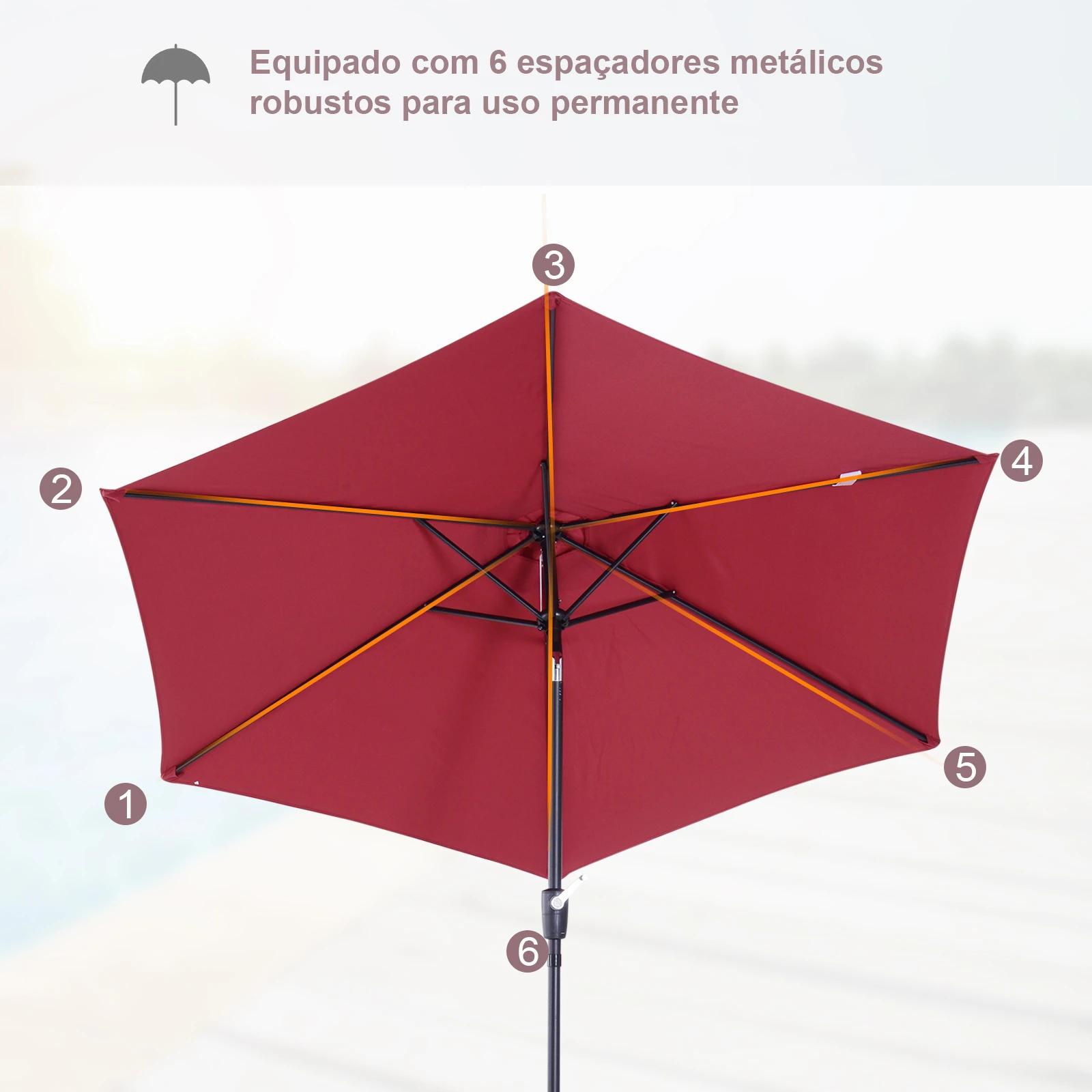 Chapéu de Sol de Jardim Ø270x235cm Chapéu de Sol de Alumínio Reclinável com Manivela e 6 Hastes para Terraço Exterior Balcão Ver
