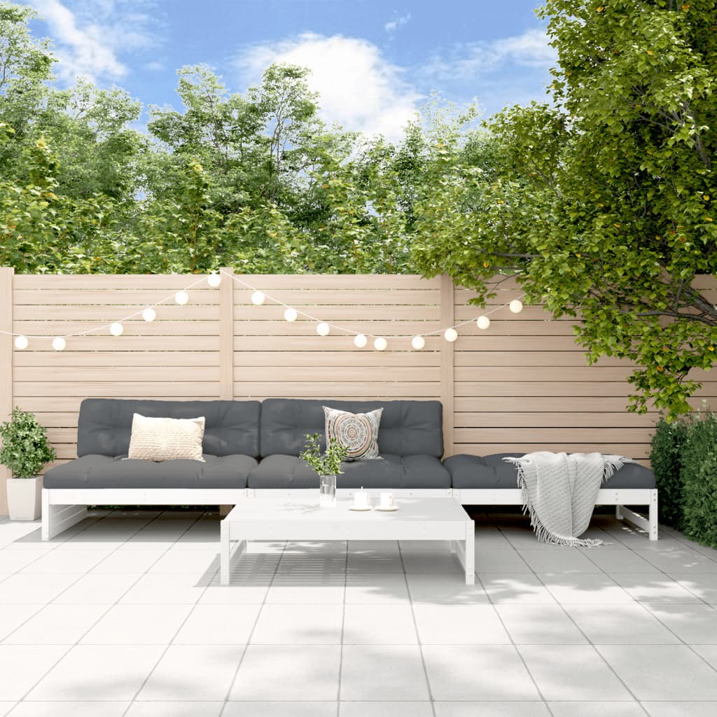 4Pcs conjunto lounge jardim c/ almofadões madeira maciça branco