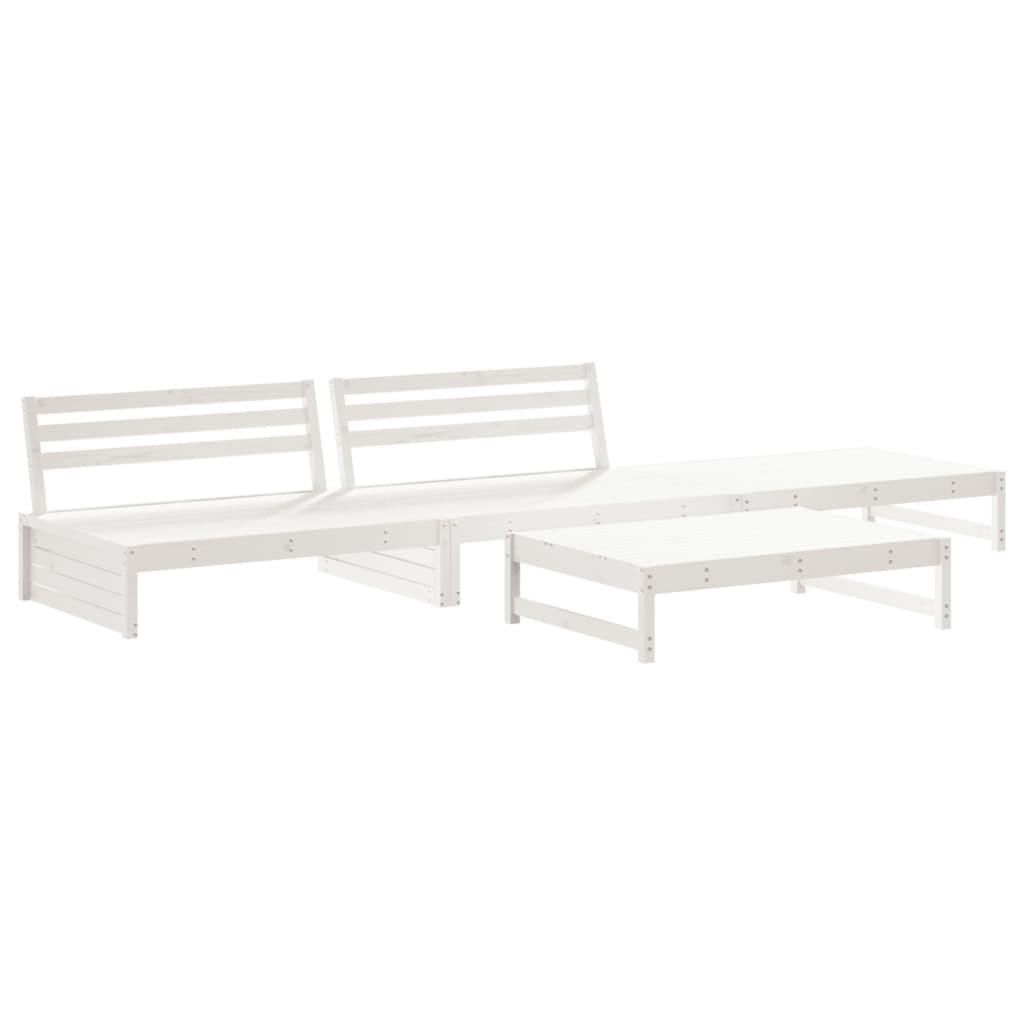 4Pcs conjunto lounge jardim c/ almofadões madeira maciça branco