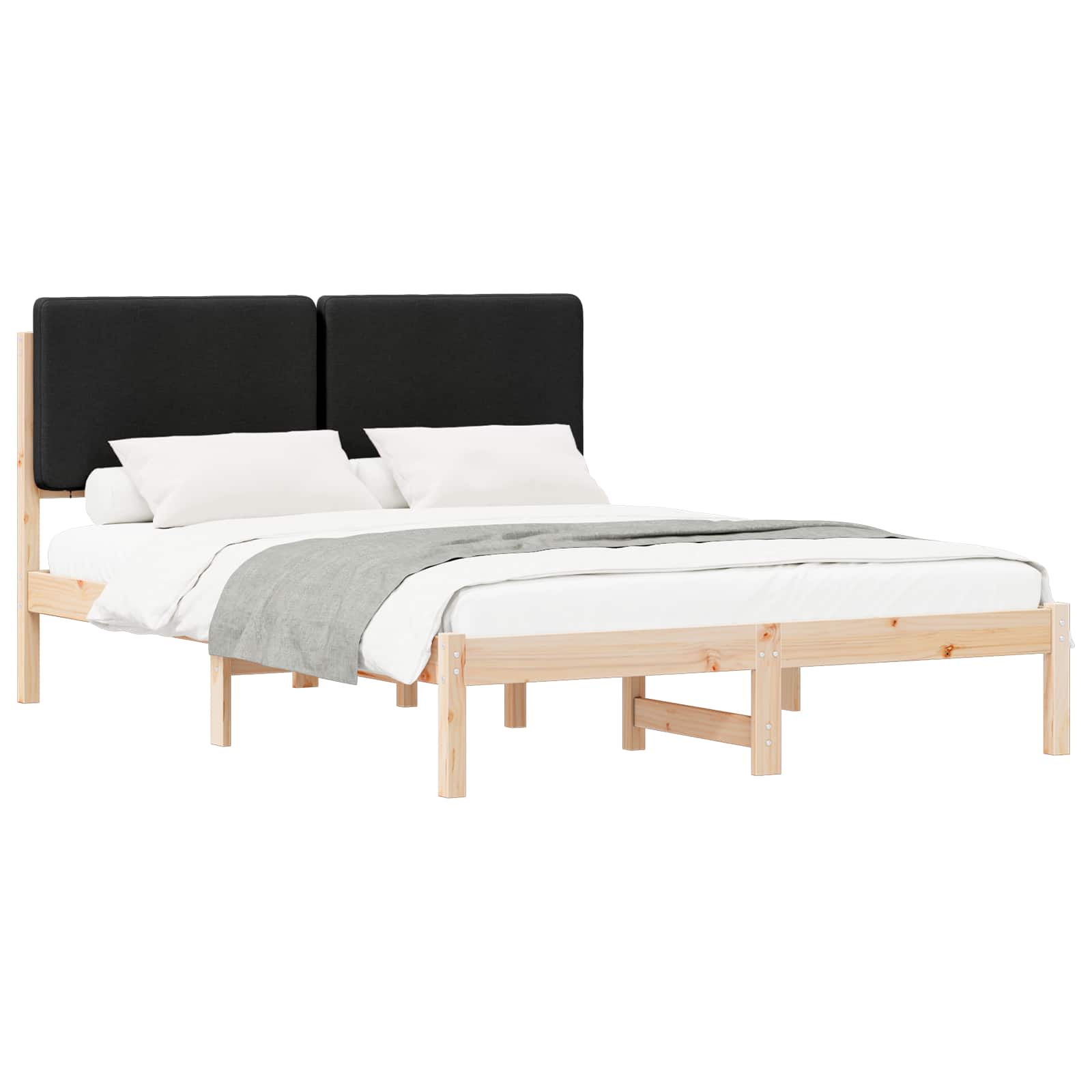 Estrutura de cama com cabeceira estofada preto 150 x 200 cm