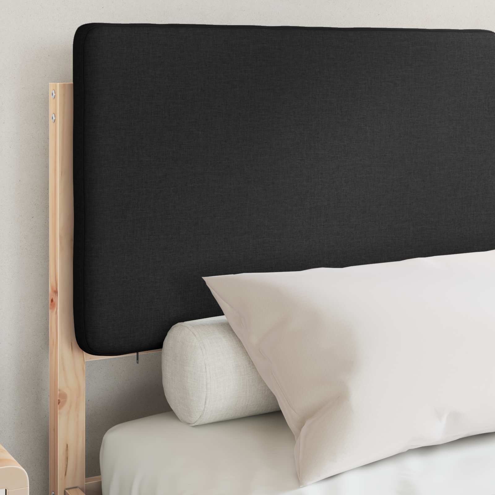 Estrutura de cama com cabeceira estofada preto 150 x 200 cm