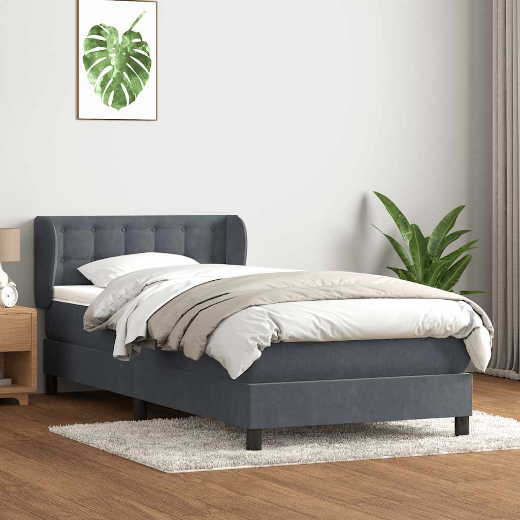 Cama com molas/colchão cinza-escuro 80x220 cm veludo