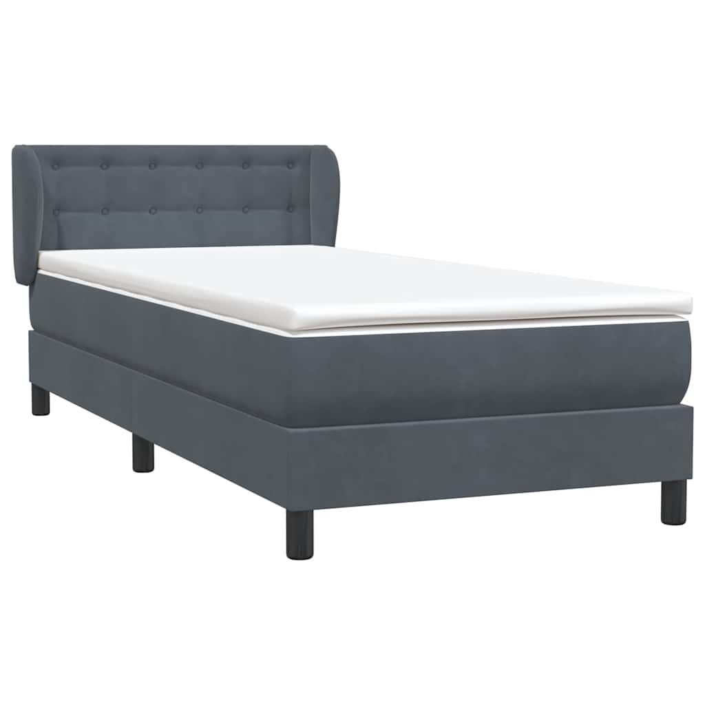 Cama com molas/colchão cinza-escuro 80x220 cm veludo