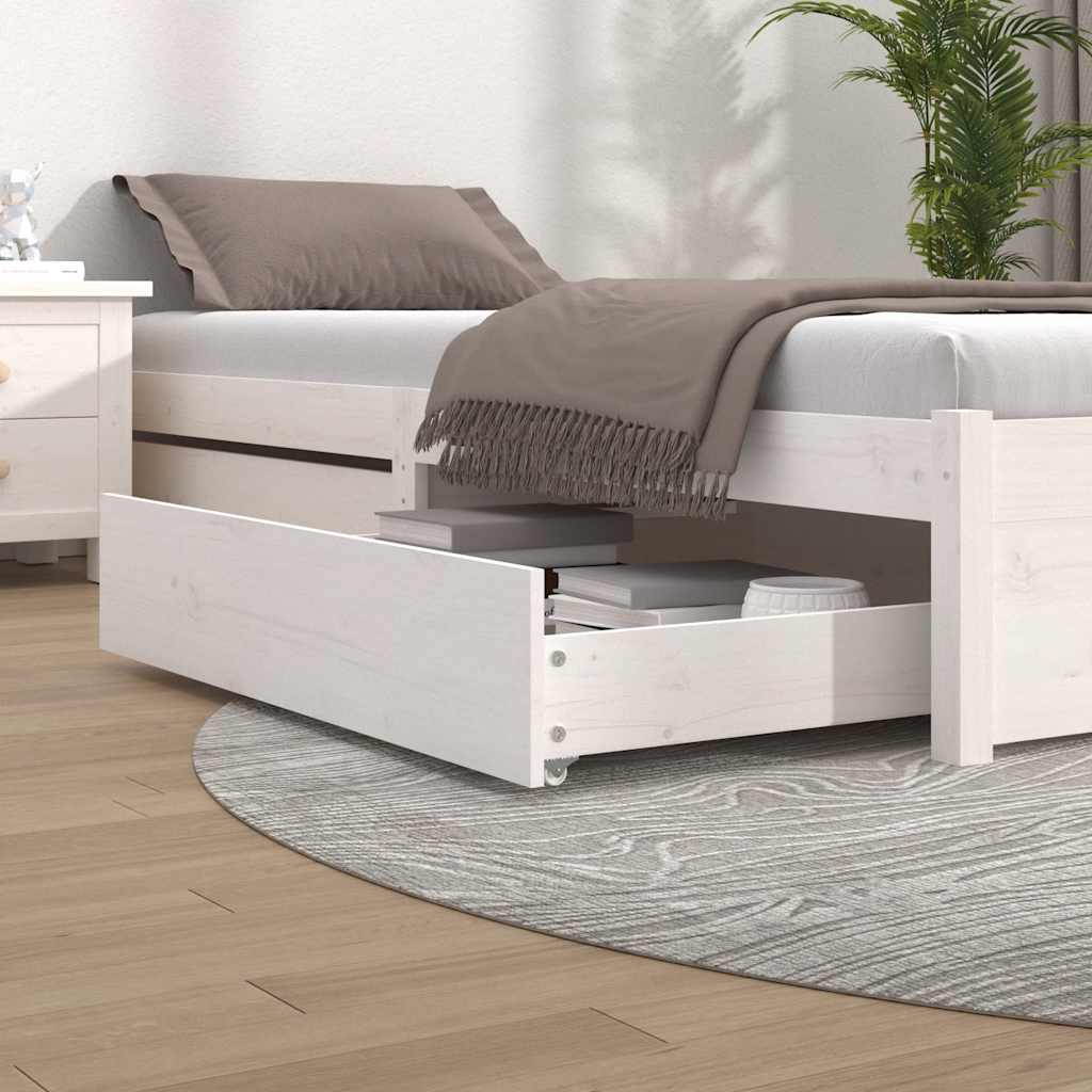 Gavetas de cama 2 pcs madeira de pinho maciça branco