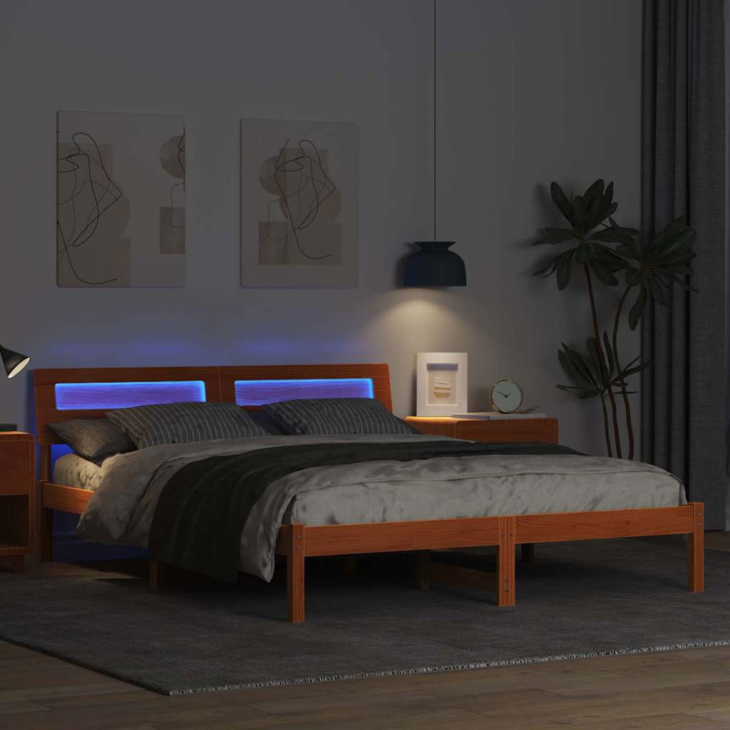 Estrutura da cama com cabeceira marrom cera 160 x 200 cm