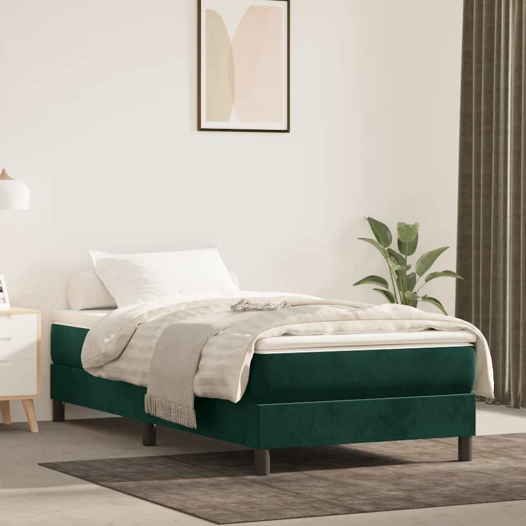 Cama boxspring com colchão 120x200 cm veludo verde-escuro