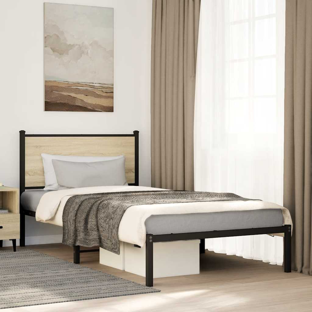 Estrutura de cama sem colchão 100x190 cm metal carvalho sonoma