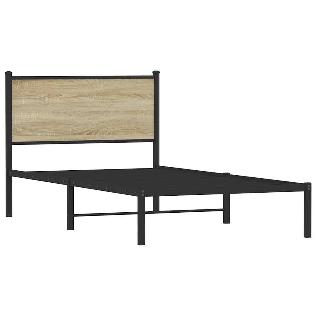Estrutura de cama sem colchão 100x190 cm metal carvalho sonoma