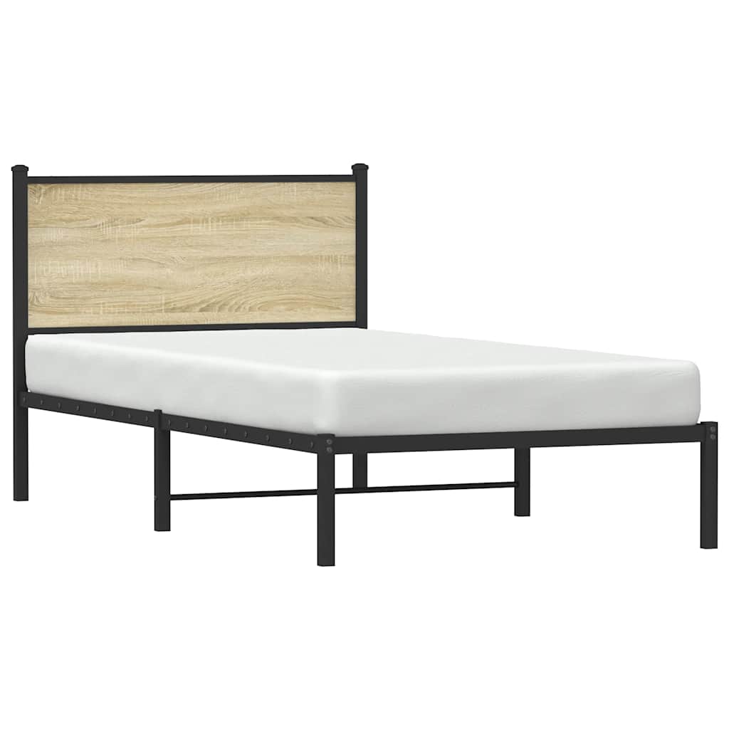 Estrutura de cama sem colchão 100x190 cm metal carvalho sonoma