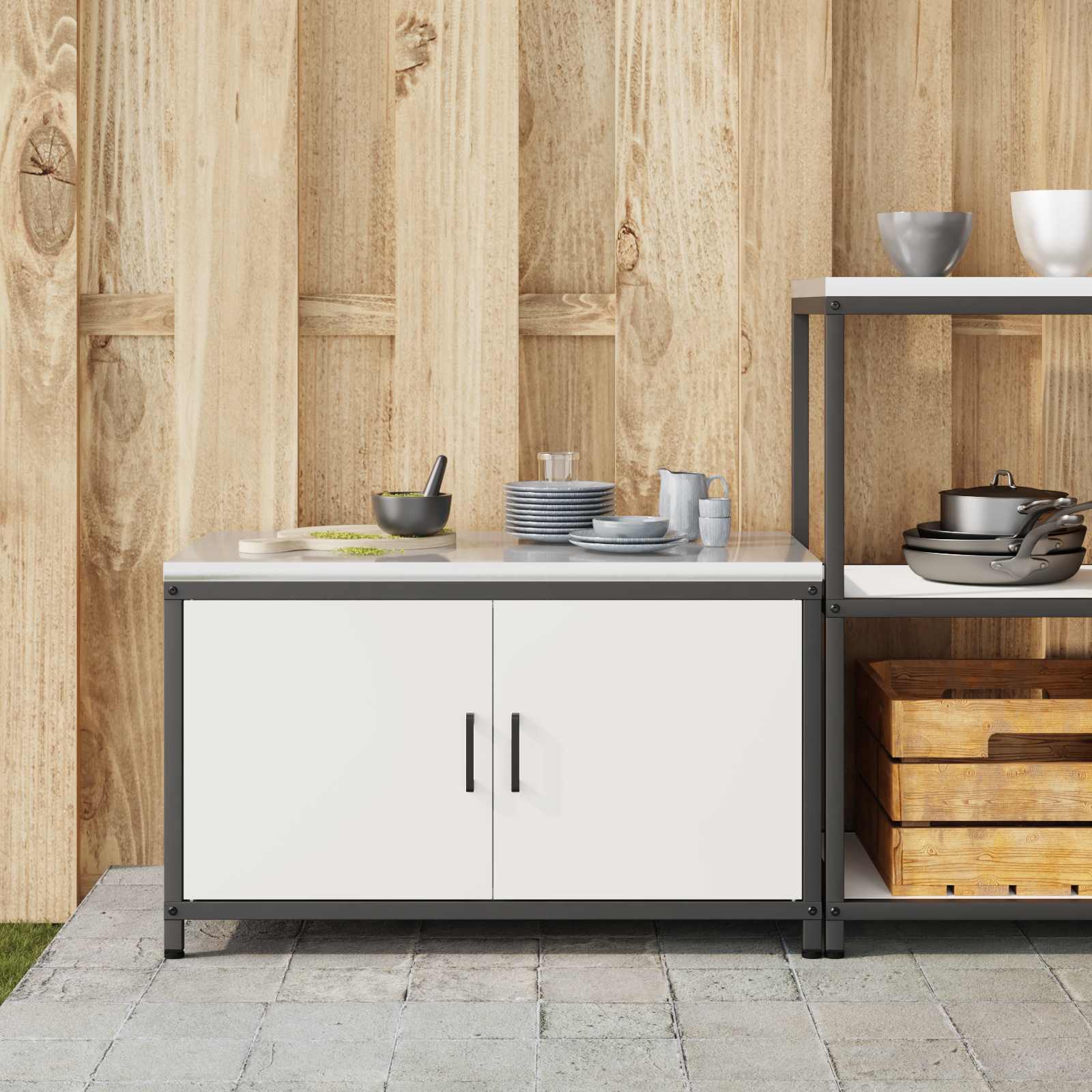 Armário de armazenamento para cozinha hattem branco aço