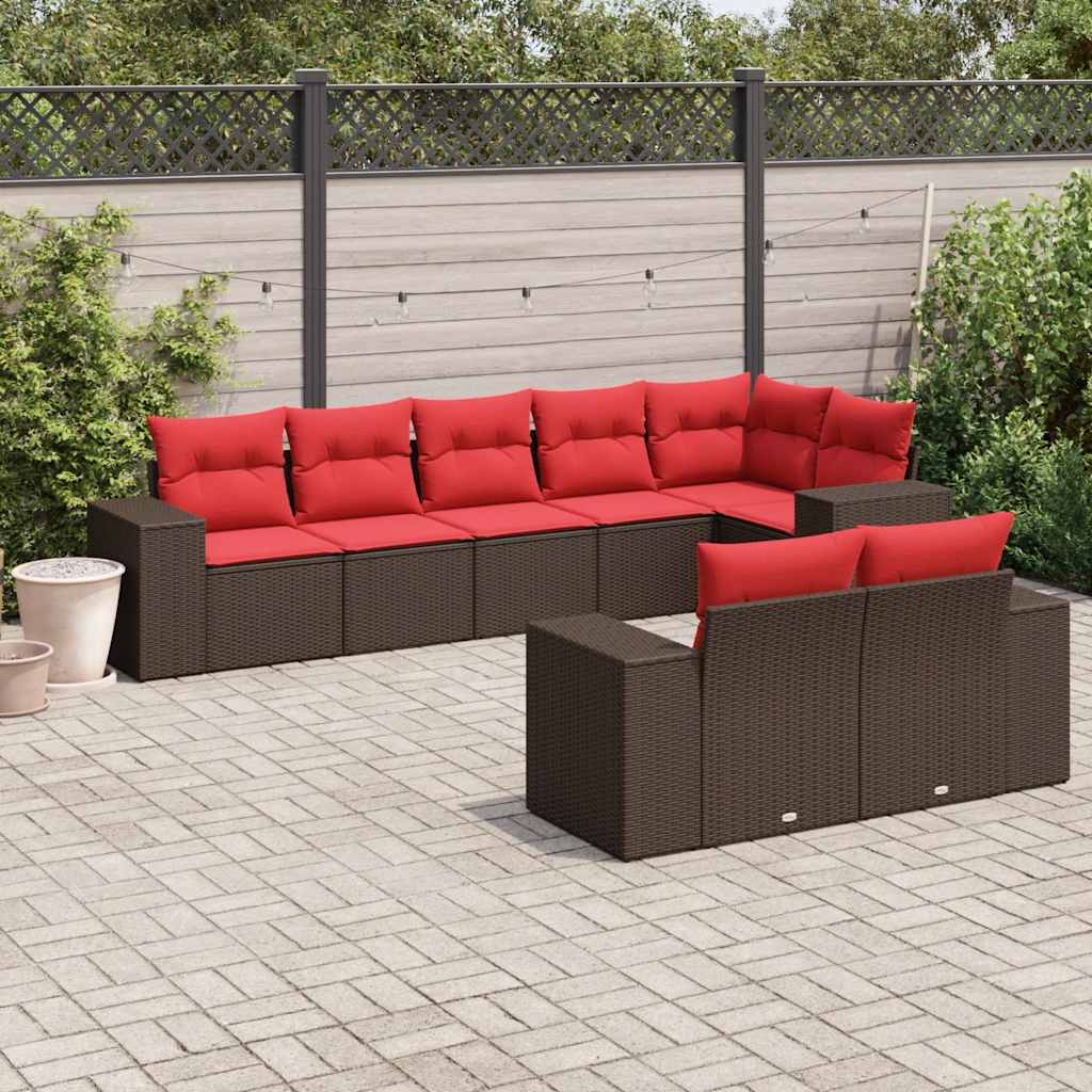 Conjunto de sofá de jardim com 8 peças e almofadas em rattan sintético marrom