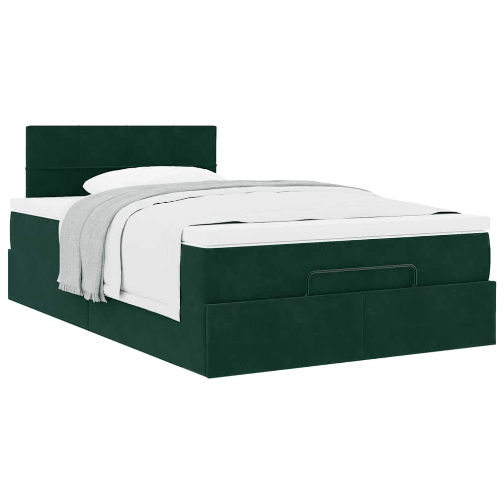 Estrutura de cama otomana com colchão verde escuro veludo