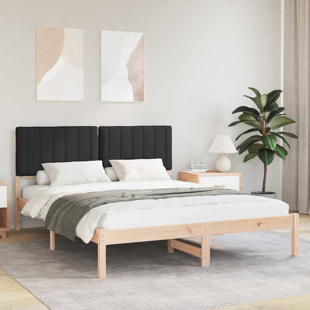 Estrutura de cama com cabeceira estofada preto 150 x 200 cm