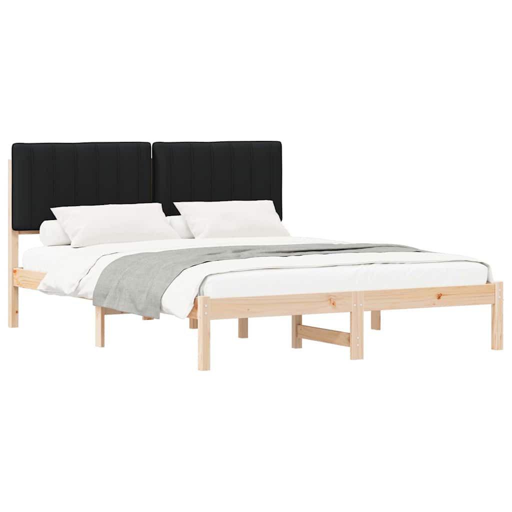 Estrutura de cama com cabeceira estofada preto 150 x 200 cm
