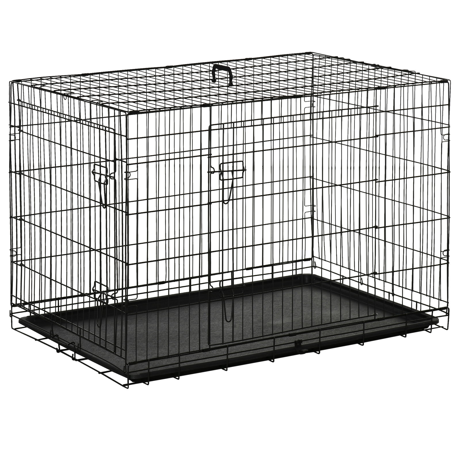 Gaiola para cães pequenos gaiola para animal de estimação dobrável com 2 portas alça de transporte bandeja removível aço 106x71x76cm preto