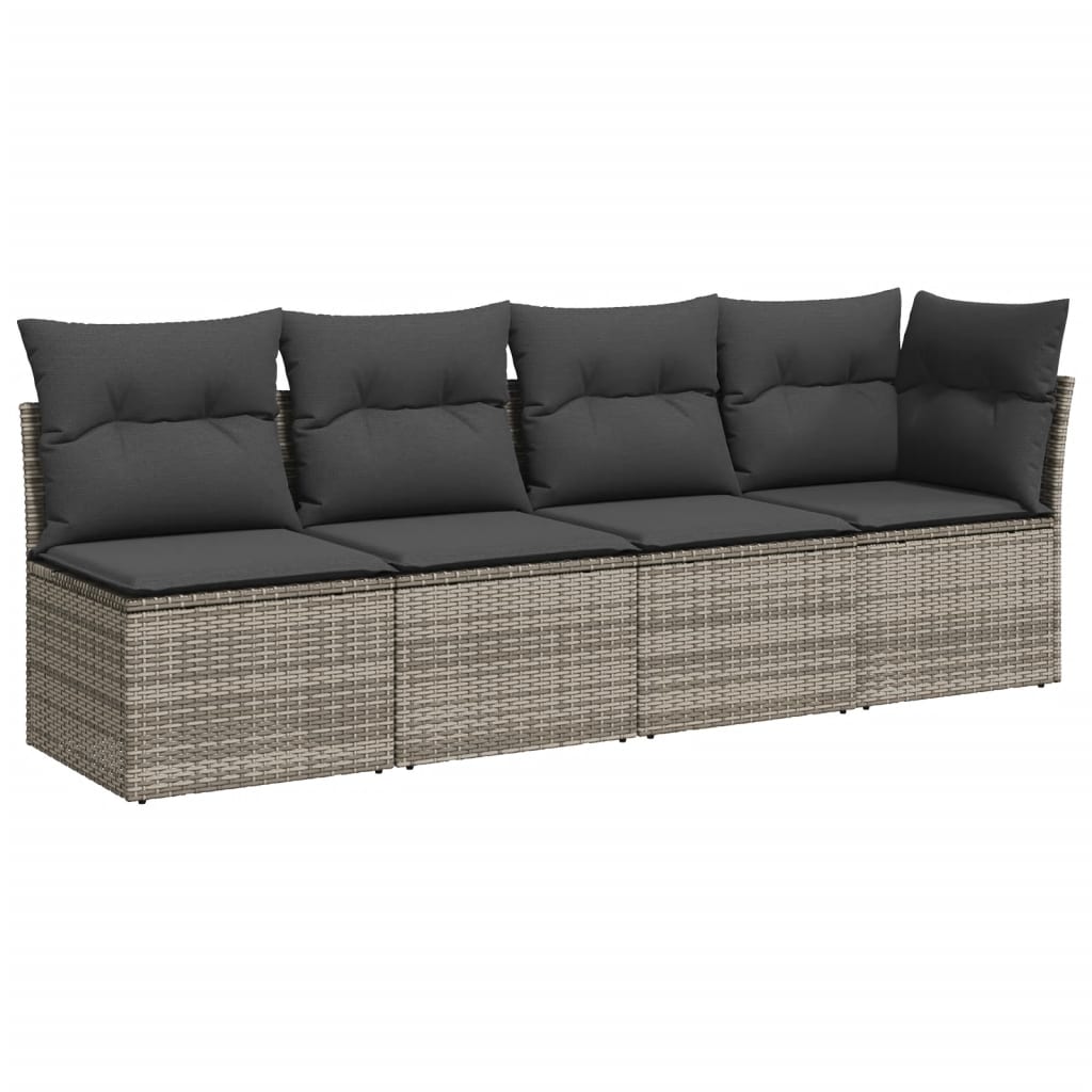 7 Pcs conjunto sofás p/ jardim c/ almofadões vime PE cinzento