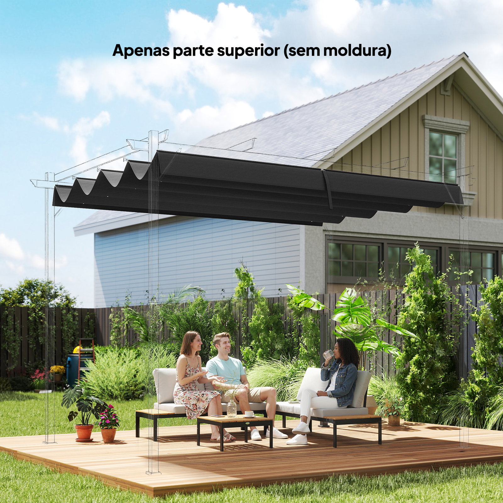 Cobertura para pérgola retrátil 286x245 cm teto de substituição para pérgola com proteção uv30+ para pérgola de 3x2,15 cm cinza