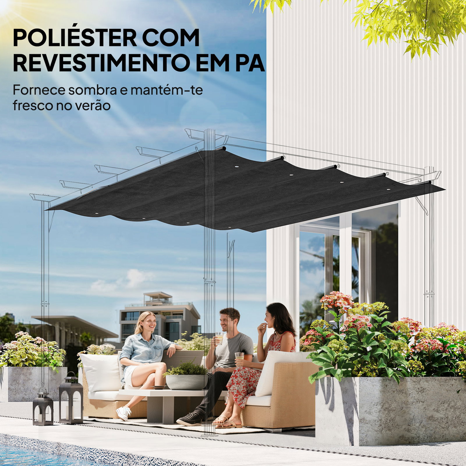 Cobertura para pérgola retrátil 286x245 cm teto de substituição para pérgola com proteção uv30+ para pérgola de 3x2,15 cm cinza