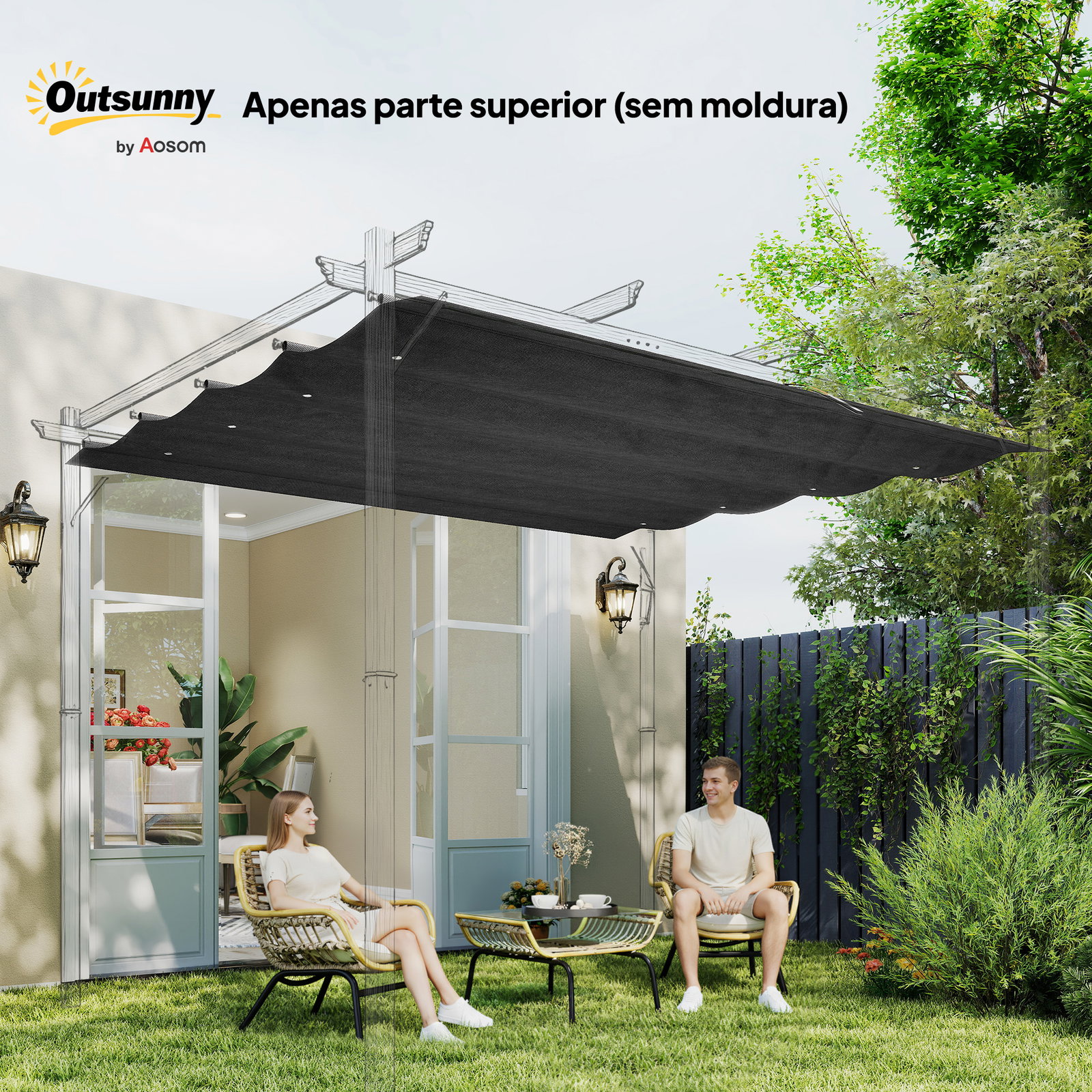 Cobertura para pérgola retrátil 286x245 cm teto de substituição para pérgola com proteção uv30+ para pérgola de 3x2,15 cm cinza
