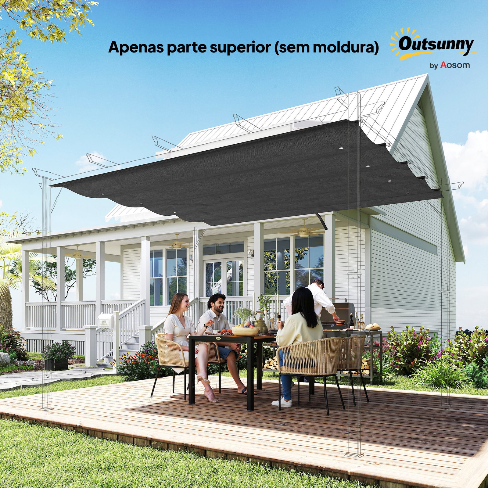 Cobertura para pérgola retrátil 286x245 cm teto de substituição para pérgola com proteção uv30+ para pérgola de 3x2,15 cm cinza