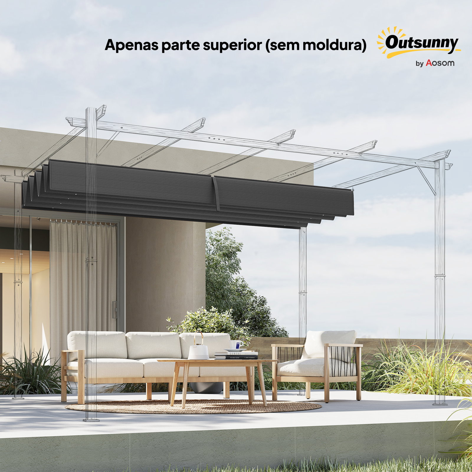 Cobertura para pérgola retrátil 286x245 cm teto de substituição para pérgola com proteção uv30+ para pérgola de 3x2,15 cm cinza