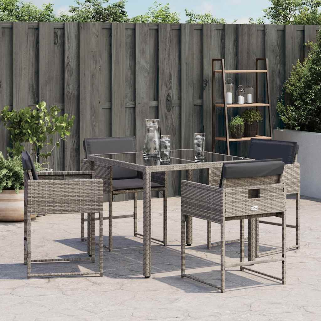 Cadeiras de jardim com almofadões 4 pcs vime PE cinzento