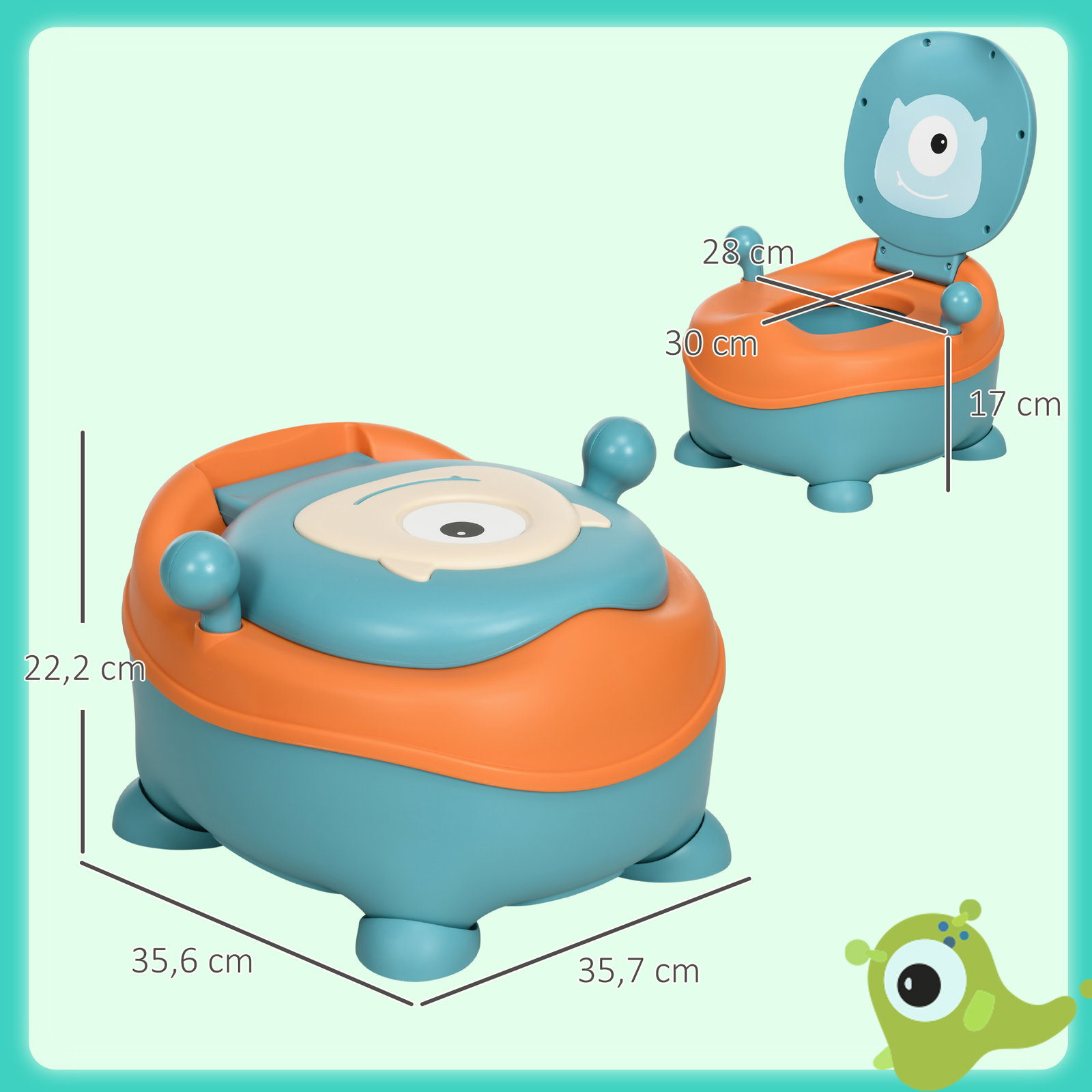 Bacio para bebé de 6-36 meses portátil em forma de alienígena com tampa e estrutura antiderrapante 35,6x35,7x22,2 cm azul