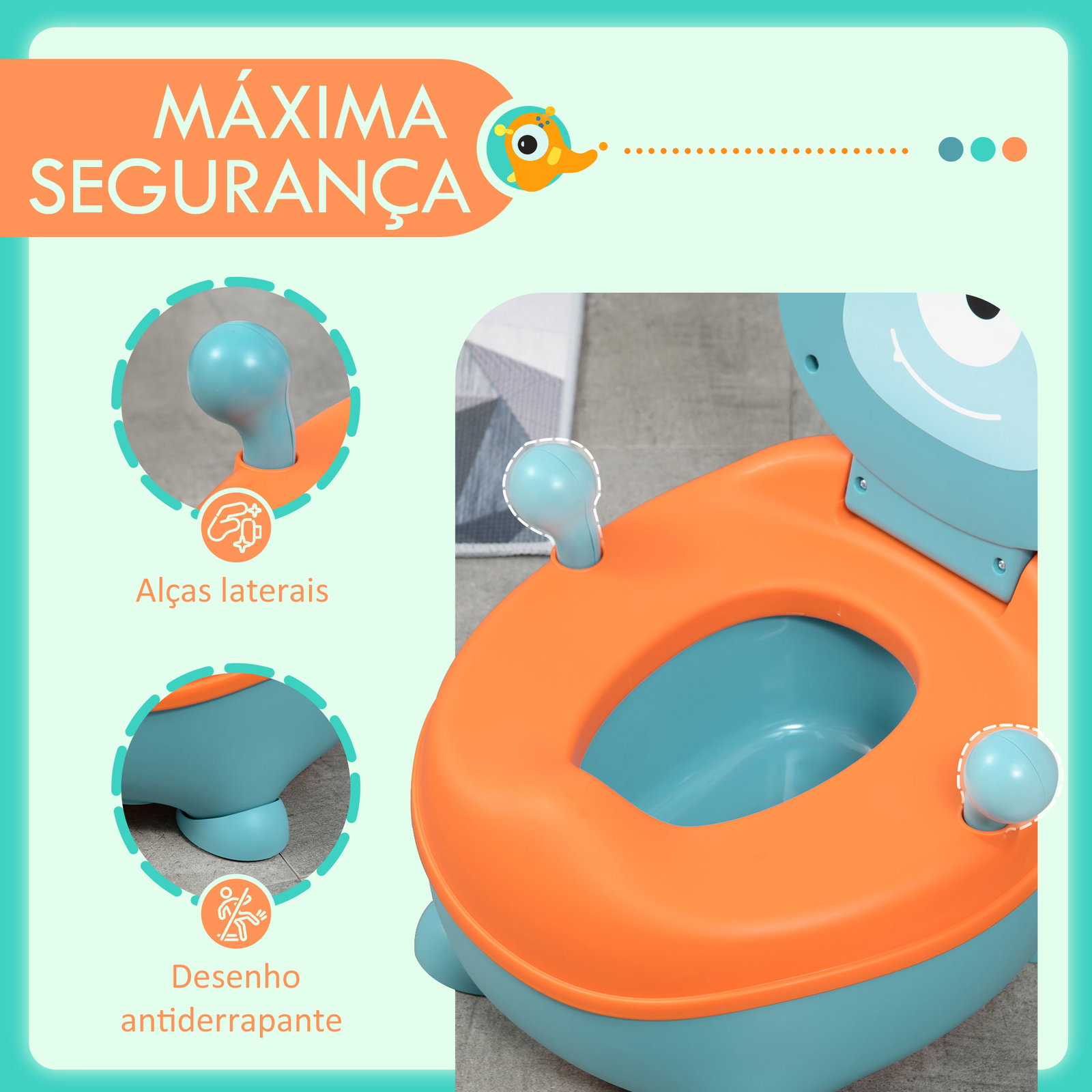 Bacio para bebé de 6-36 meses portátil em forma de alienígena com tampa e estrutura antiderrapante 35,6x35,7x22,2 cm azul