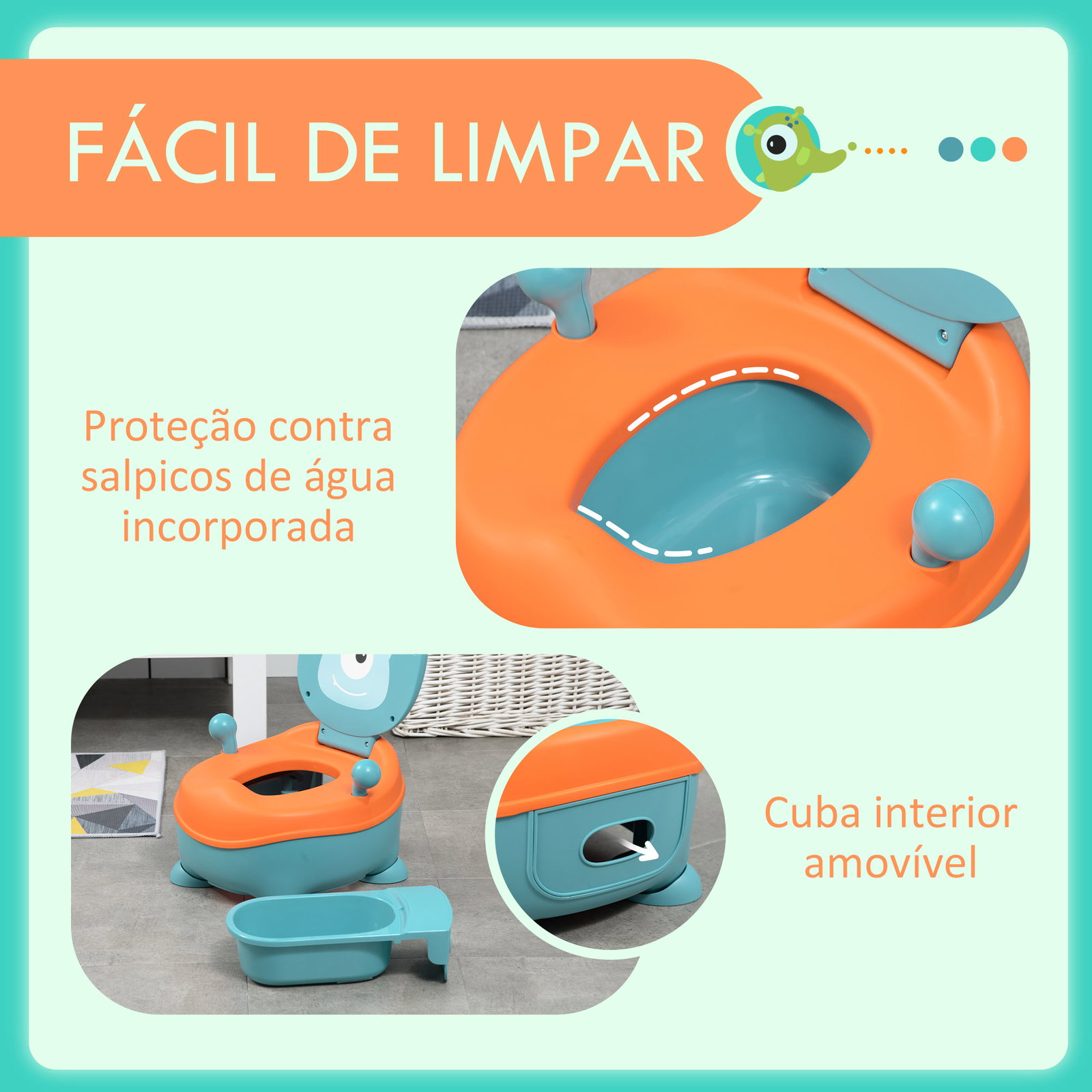 Bacio para bebé de 6-36 meses portátil em forma de alienígena com tampa e estrutura antiderrapante 35,6x35,7x22,2 cm azul