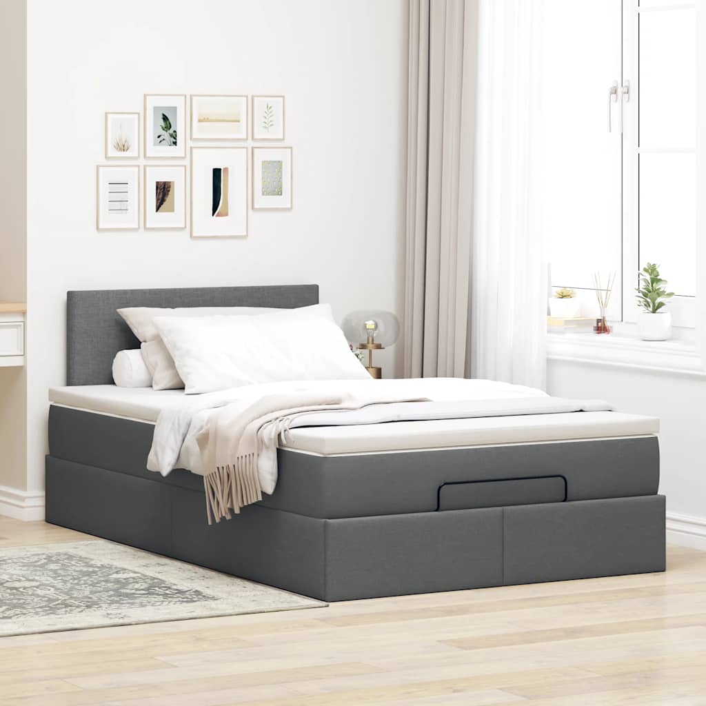 Cama otomana com colchão&leds 120x200 cm tecido cinzento escuro
