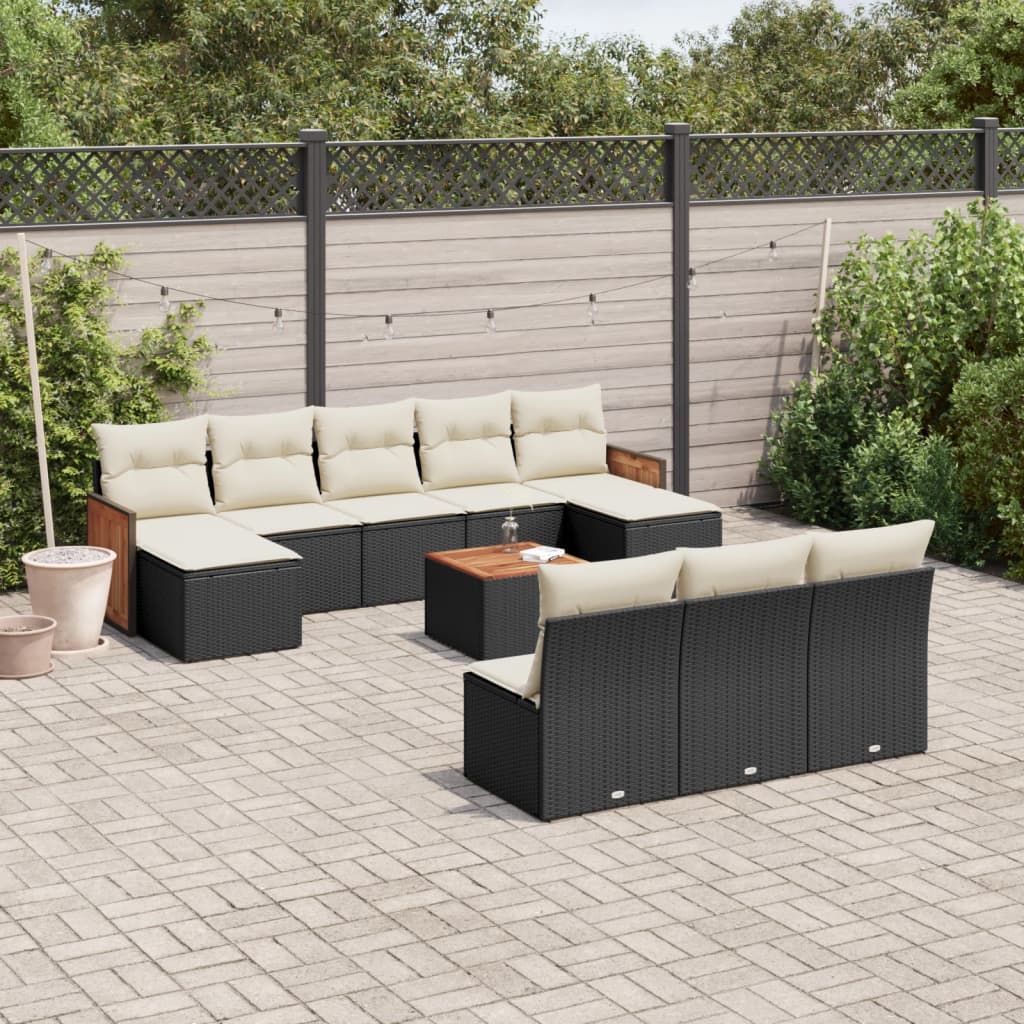 11 Pcs conjunto sofás de jardim c/ almofadões vime PE preto