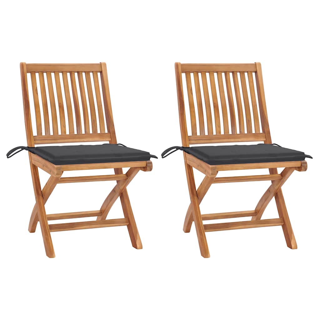 Cadeiras de jardim c/ almofadões antracite 2 pcs teca maciça