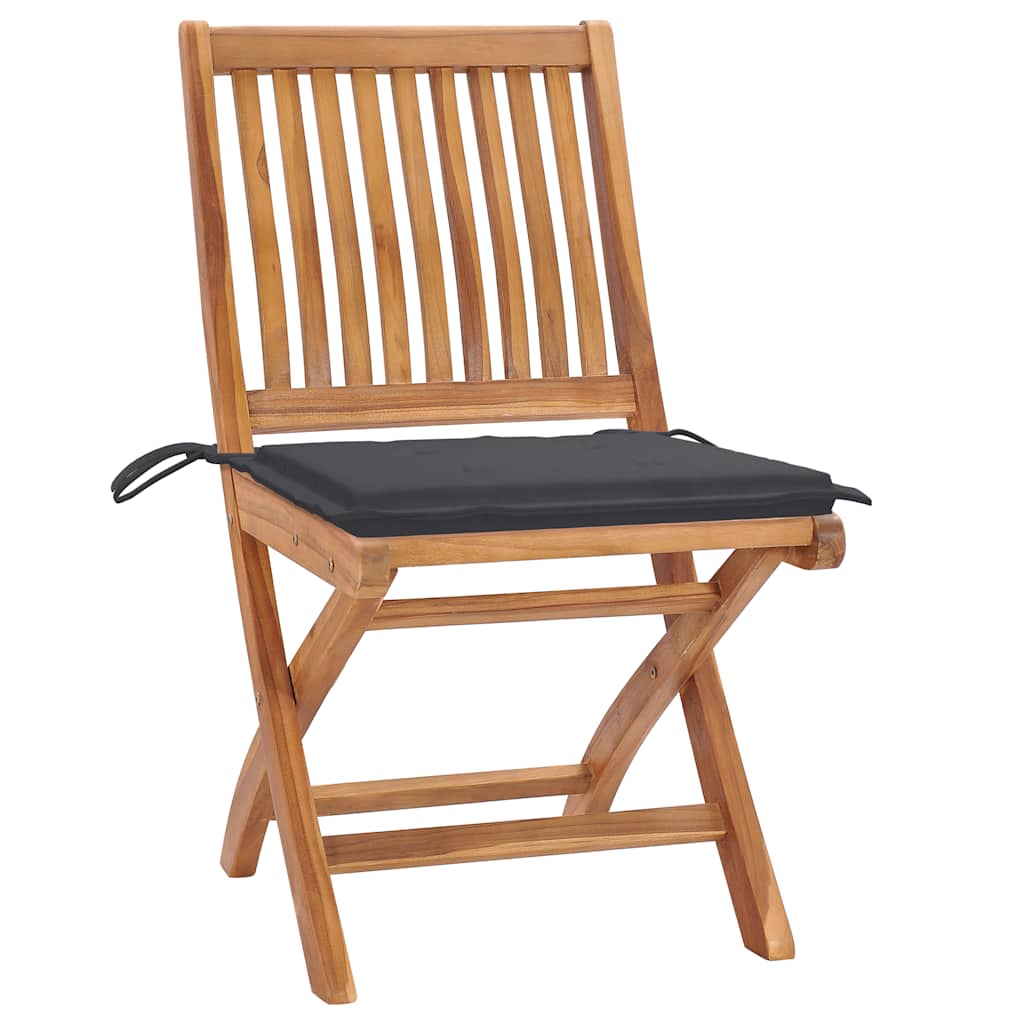 Cadeiras de jardim c/ almofadões antracite 2 pcs teca maciça