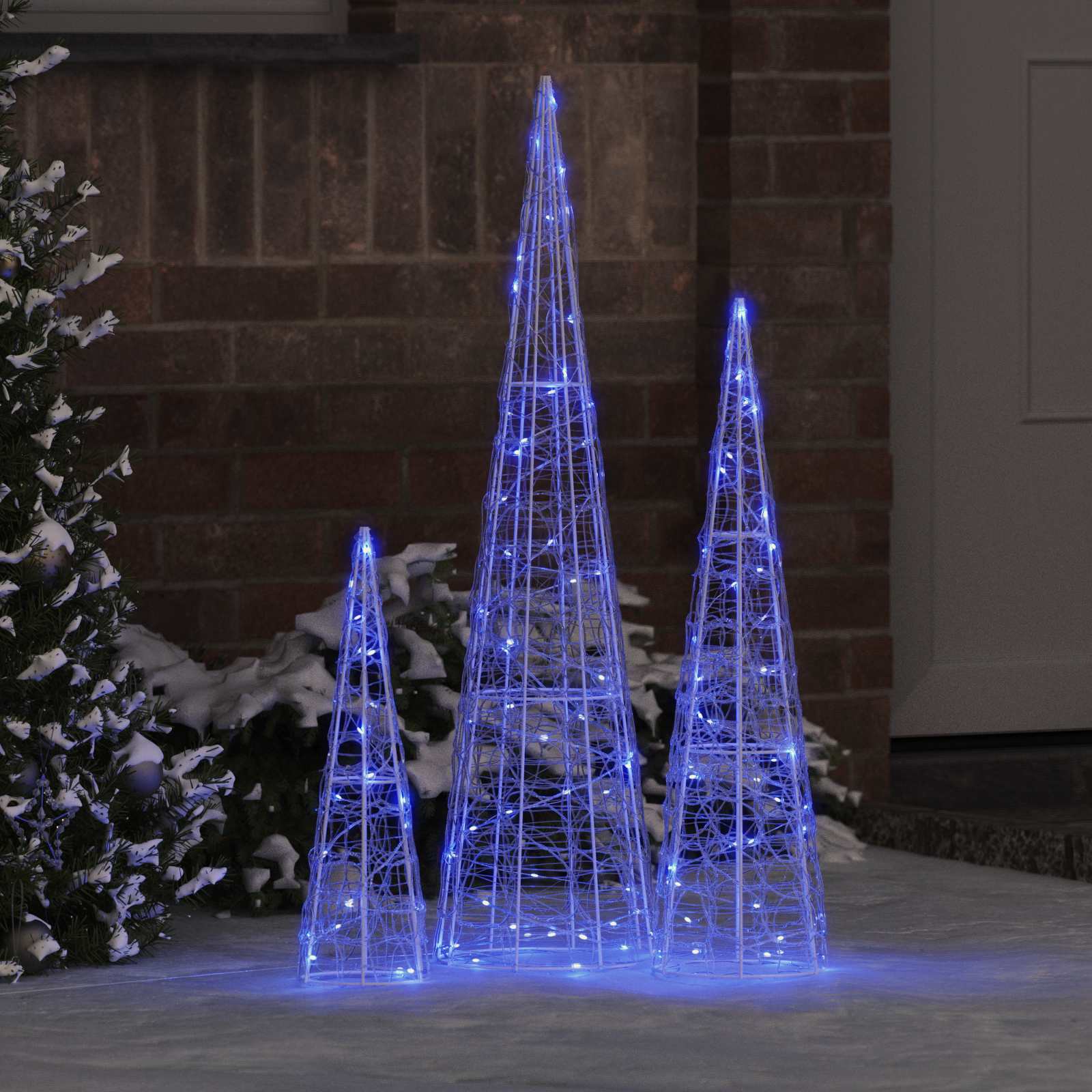 Árvore de natal 3 unid. azul 20 x 20 x 80 cm acrílo 90 leds
