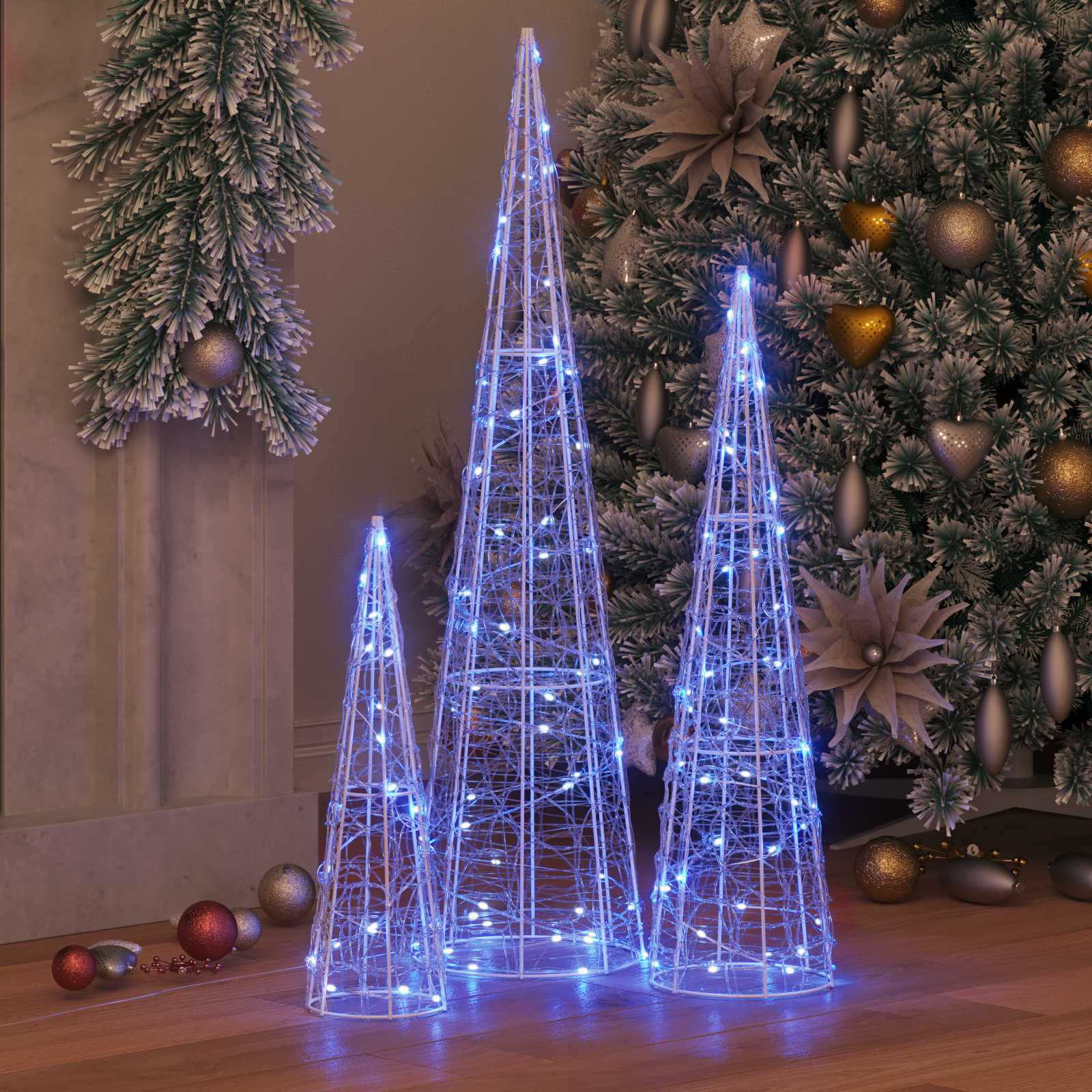 Árvore de natal 3 unid. azul 20 x 20 x 80 cm acrílo 90 leds