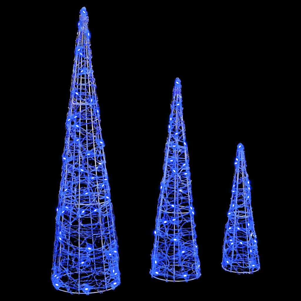 Árvore de natal 3 unid. azul 20 x 20 x 80 cm acrílo 90 leds