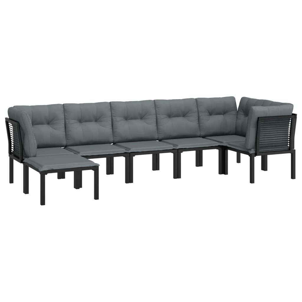 7 Pcs conjunto lounge de jardim vime PE preto e cinzento