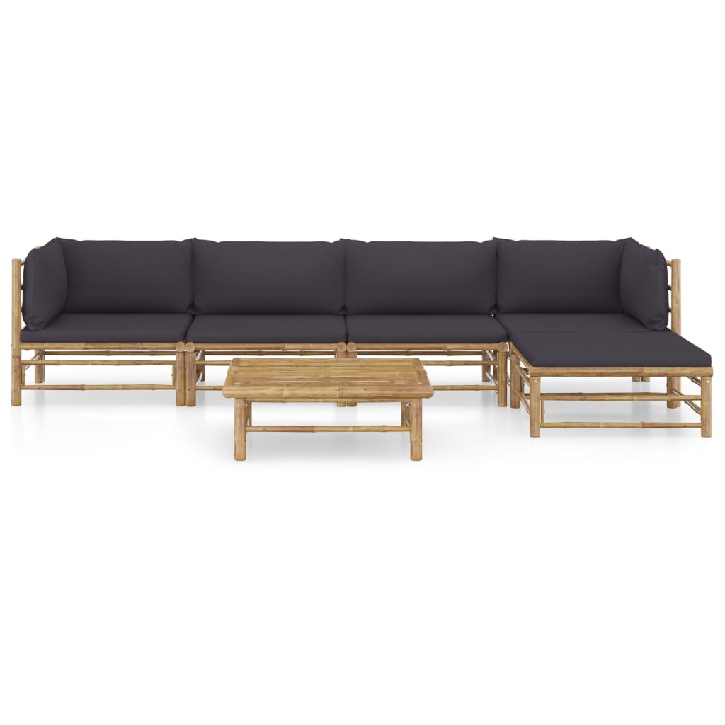6 Pcs conj. lounge jardim em bambu c/ almofadões cinza-escuro
