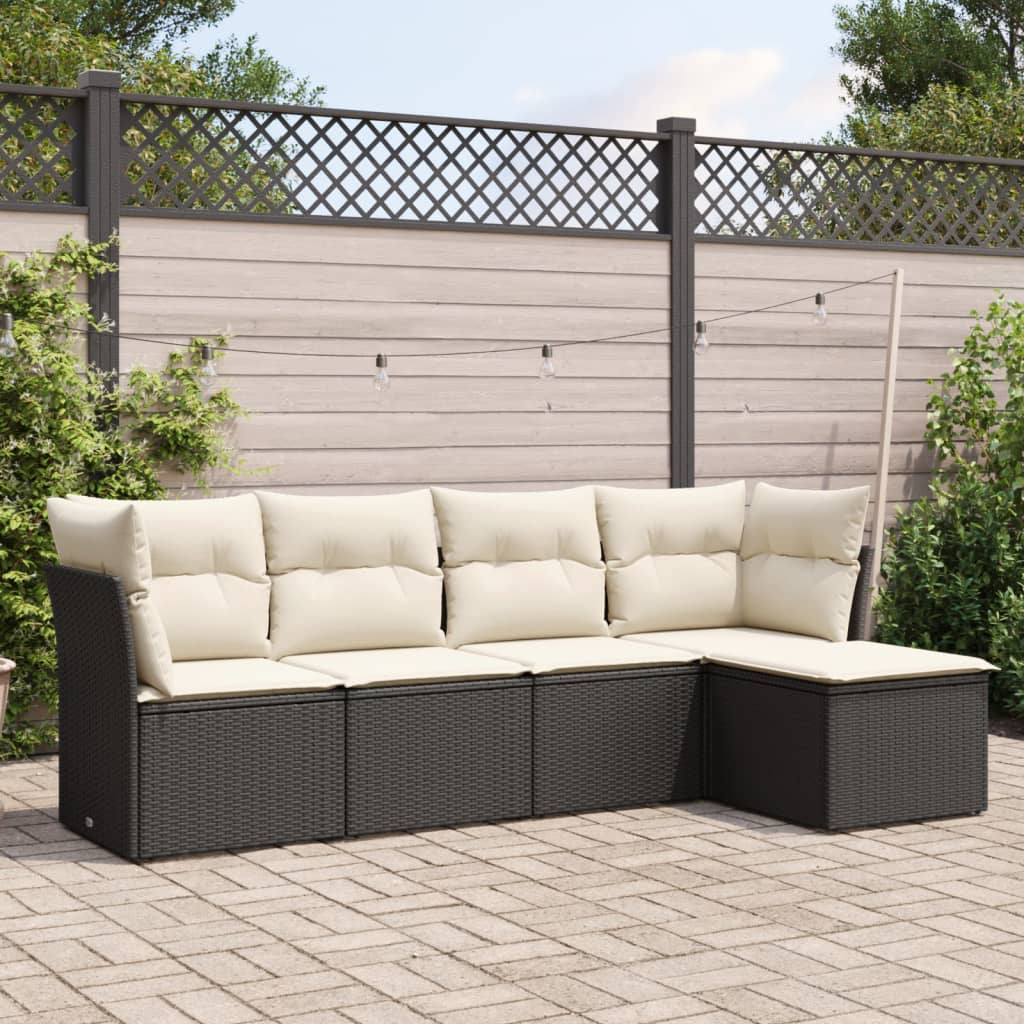 5 Pcs conjunto sofás de jardim com almofadões vime PE preto